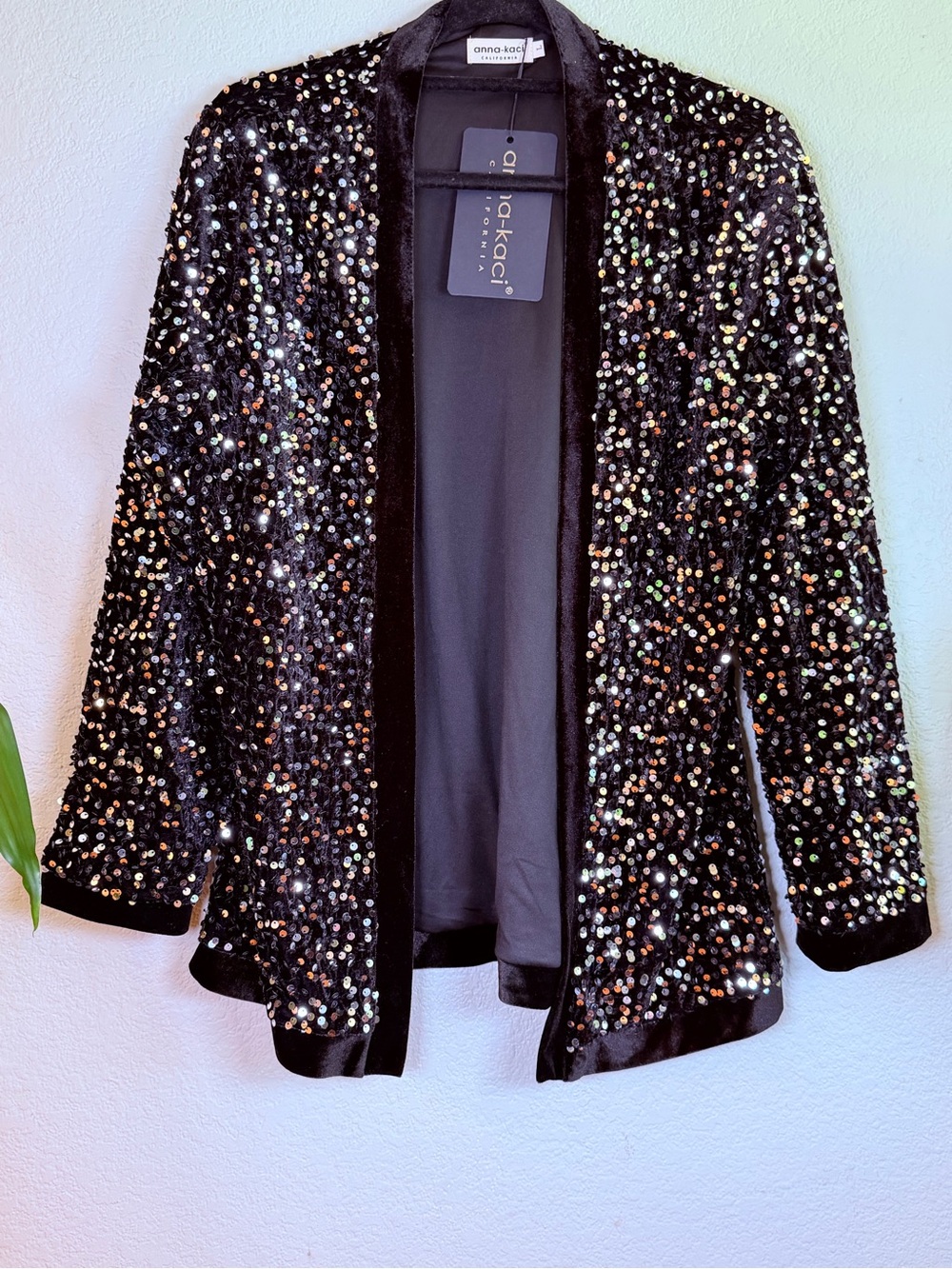Anna-Kaci Velvet Sequined Open Front Festive Bohemian Whimsigoth Cardigan Jacket